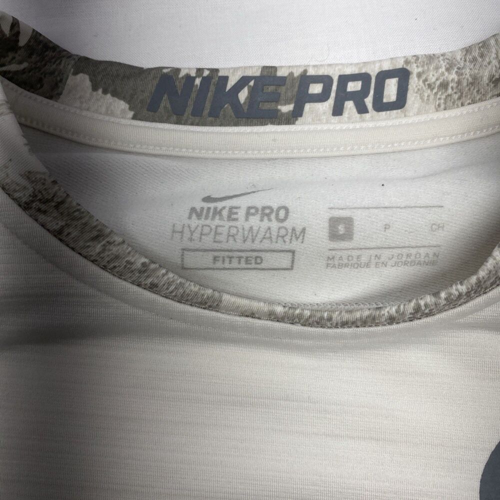 Nike Pro Hyperwarm Fitted Long Sleeve Shirt Men’s Small White Grey Camo - Picture 2 of 10